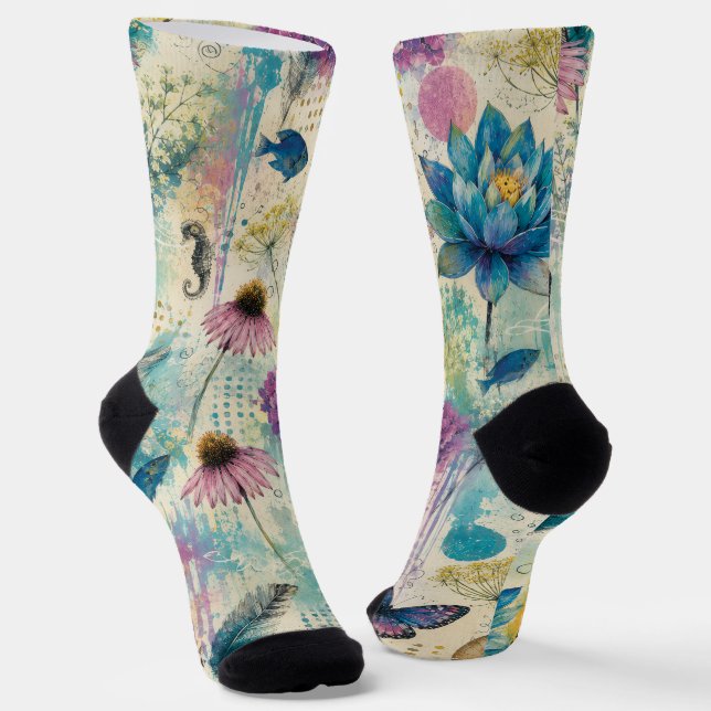 Vibrant Floral Aquatic Dream Socks (Angled)