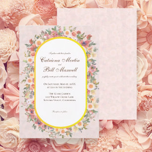 Vibrant Floral Arch Gold Frame Wedding Invitation
