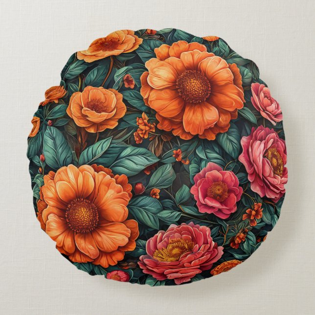 Vibrant Floral Arrangement Round Cushion (Front)