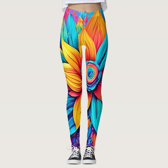 Vibrant Floral Artwork Leggings (Front)