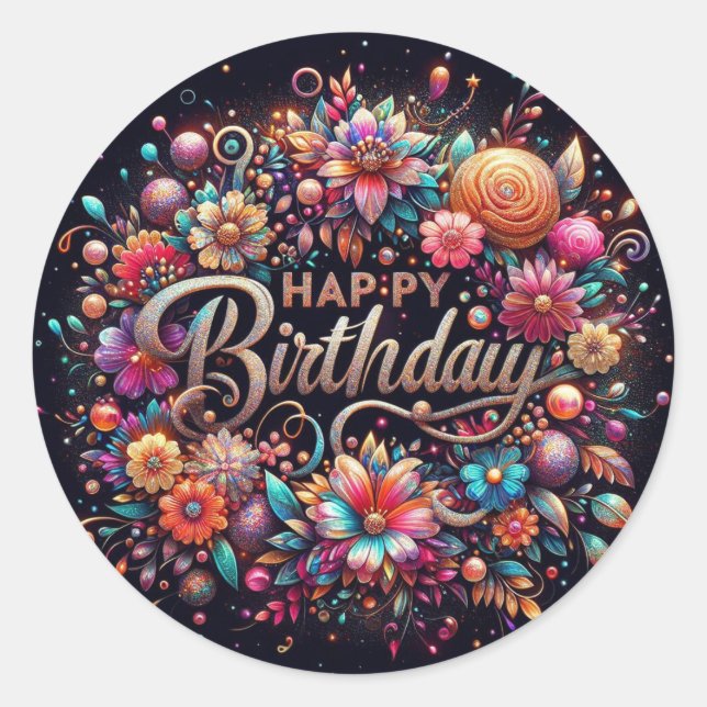 Vibrant floral Birthday sticker (Front)