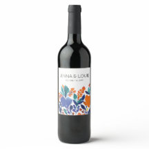 Vibrant Floral Bloom Wedding Wine Label