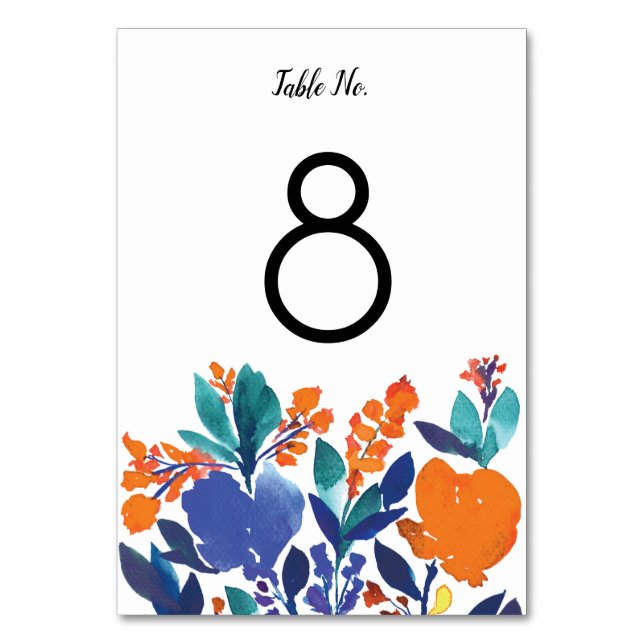 Vibrant Floral Blossom Table Number (Front)