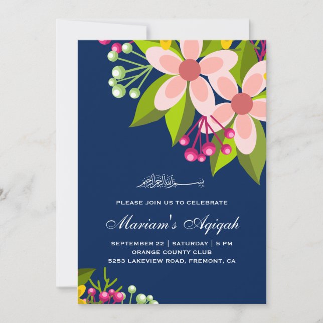 Vibrant Floral Bouquet Baby Girl Aqiqah Invitation (Front)
