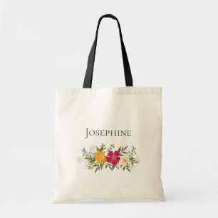 Vibrant Floral Bouquet Bridesmaid Name  Tote Bag