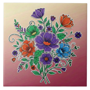 Vibrant Floral Bouquet Illustration Tile