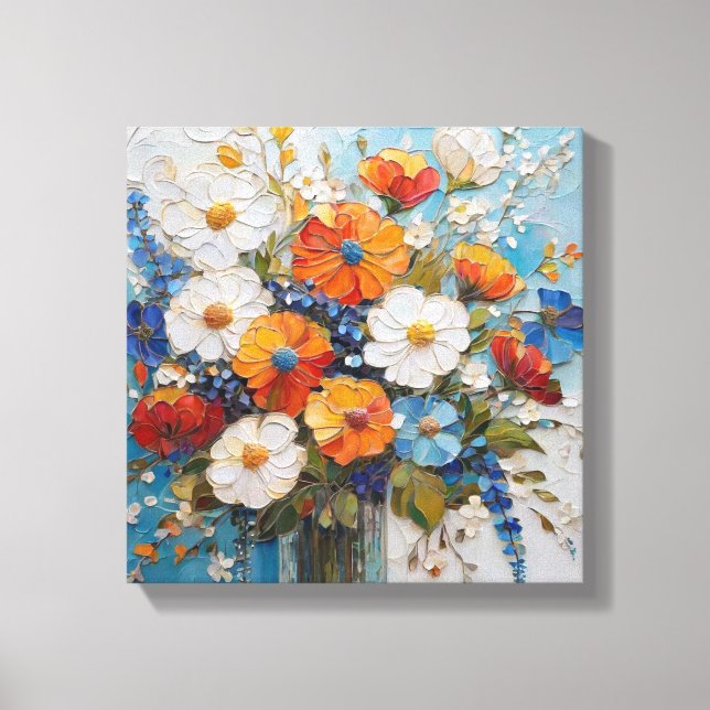 Vibrant Floral Bouquet in Colourful Vase Canvas Print (Front)