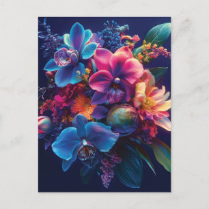Vibrant Floral Bouquet with Neon Flowers  Postcard