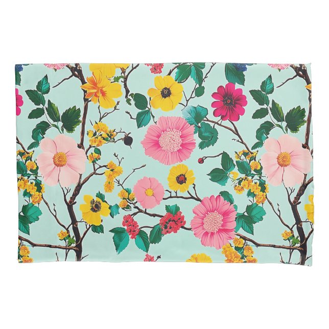 Vibrant Floral Branches Pattern Pillowcase (Front)