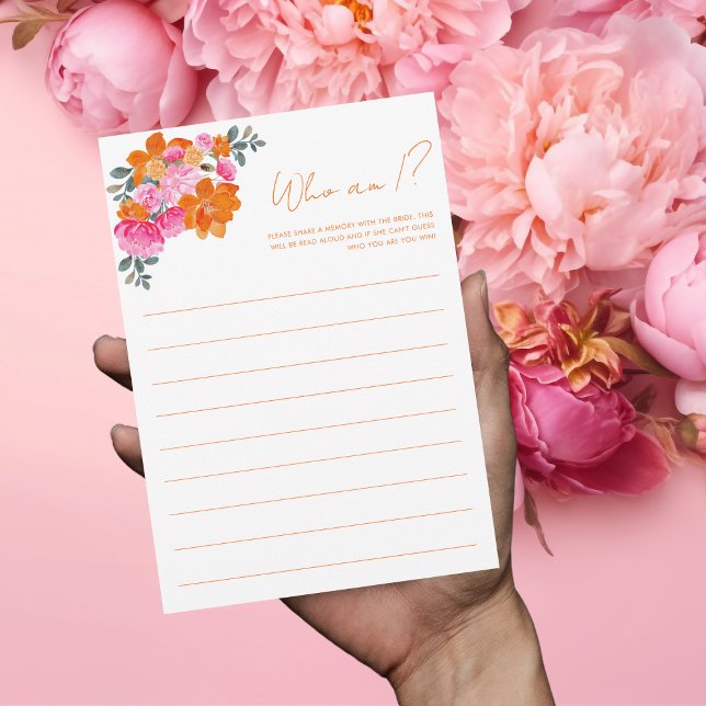 Vibrant Floral Bridal Shower Who Am I Game Card (Creator Uploaded)