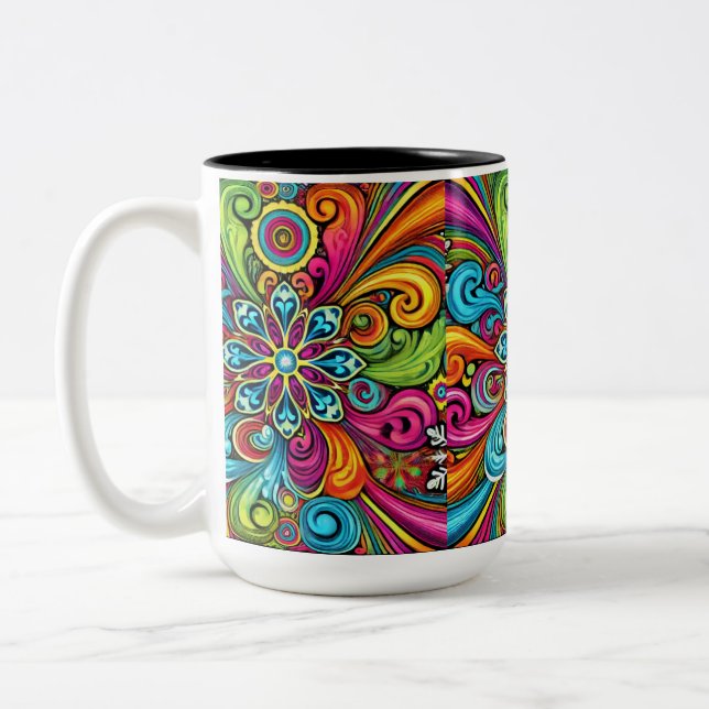 Vibrant Floral Burst Two-Tone Coffee Mug (Left)