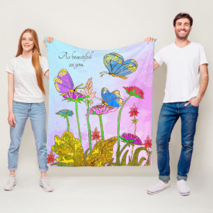 Vibrant Floral & Butterflies - As Beautiful As You Fleece Blanket