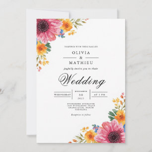 Vibrant Floral Corner Bloom Wedding Invitation