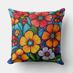 Vibrant Floral Decorative Bright Botanical Home Cushion