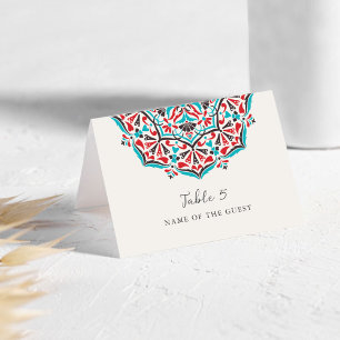 Vibrant Floral Delight Mandala Wedding Place Card