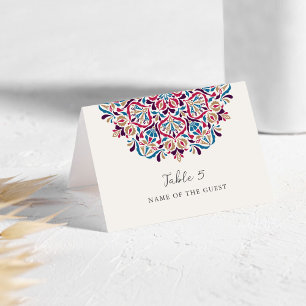 Vibrant Floral Delight Mandala Wedding Place Card
