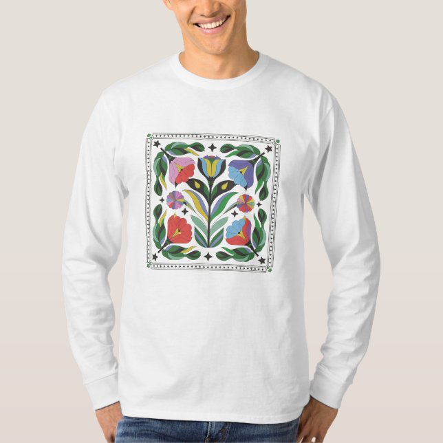 Vibrant Floral Design - Colourful Flowers & Leaves T-Shirt (Front)