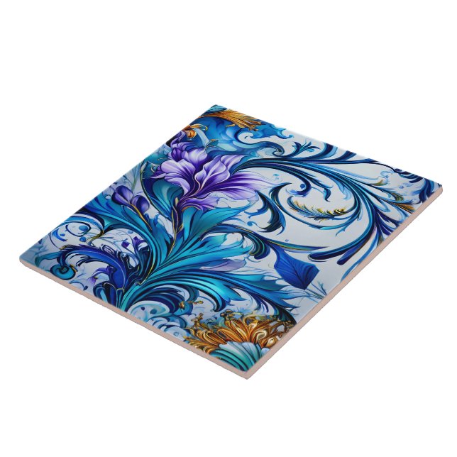 Vibrant Floral Design With Blue and Purple Accents Tile (Side)