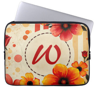 Vibrant Floral Distressed Watercolor Chic Monogram Laptop Sleeve