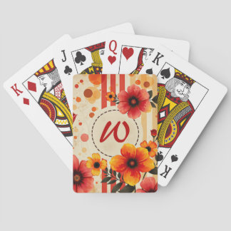 Vibrant Floral Distressed Watercolor Chic Monogram Playing Cards