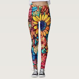 Vibrant Floral Doodle Explosion Leggings