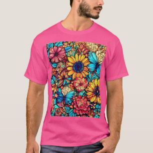 Vibrant Floral Doodle Explosion T-Shirt