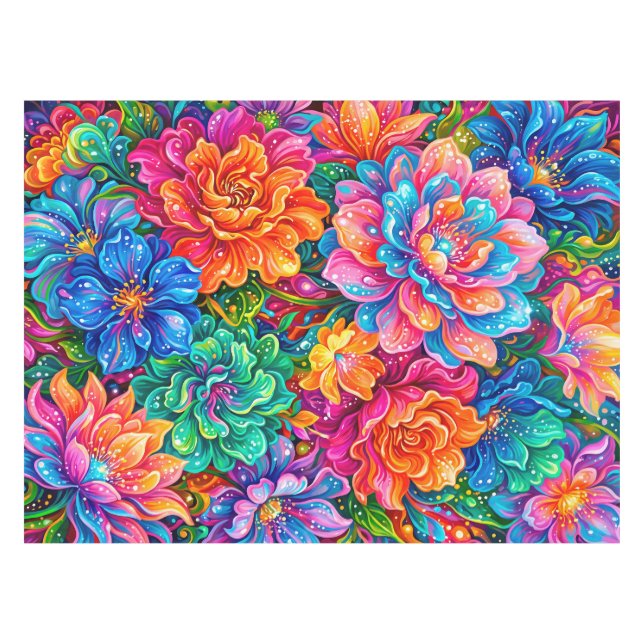 Vibrant Floral Dreamscape – Tropical Boho Tablecloth (Front (Horizontal))