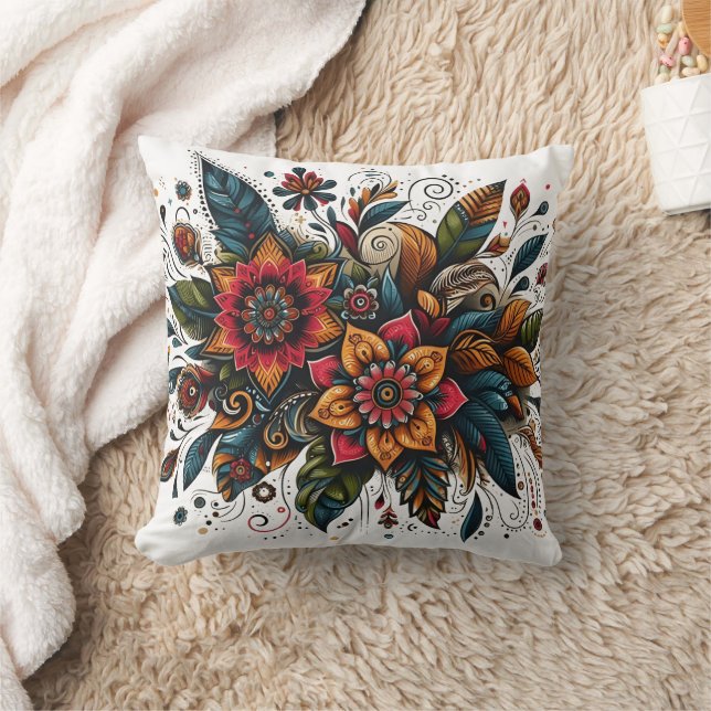 Vibrant floral explosion with intricate patterns cushion (Blanket)