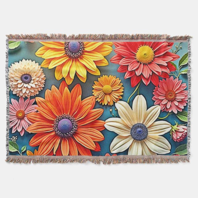 Vibrant Floral Fantasy Design Throw Blanket (Front)