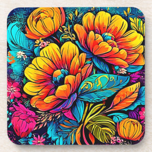 Vibrant Floral Fantasy in Bold Colours Coaster