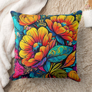 Vibrant Floral Fantasy in Bold Colours Cushion