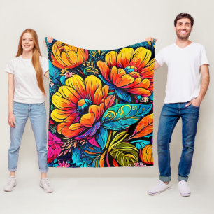 Vibrant Floral Fantasy in Bold Colours Fleece Blanket