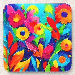 Vibrant Floral Fantasy Painting Coaster