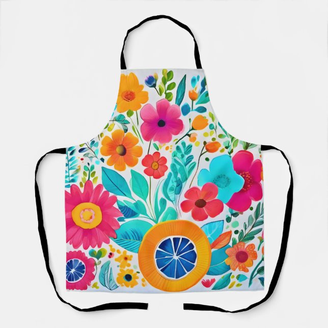 Vibrant Floral Fiesta Apron (Front)
