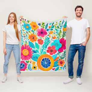 Vibrant Floral Fiesta Fleece Blanket