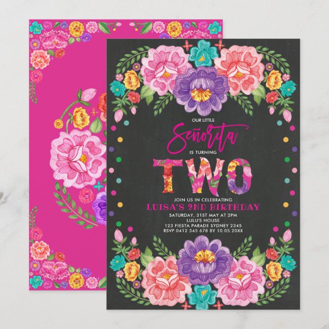 Vibrant Floral Fiesta Senorita Girl 2nd Birthday Invitation (Front/Back)