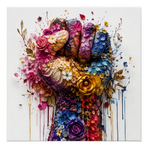 Vibrant Floral Fist Art: Strength And Resistance Poster