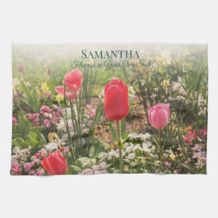 Vibrant Floral "Flourish in You Own Soil" Tea Towel