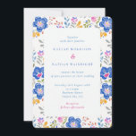 Vibrant Floral Folk Art Wedding Invitation<br><div class="desc">Make a bold first impression with this stunning wedding invitation, featuring a lush border of hand-painted folk art florals in rich cobalt blue, hot pink, golden yellow, and soft grey. Perfect for couples who want something a little different — colourful, characterful, and full of personality. The crisp white background lets...</div>