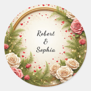Vibrant Floral Frame Design Classic Round Sticker