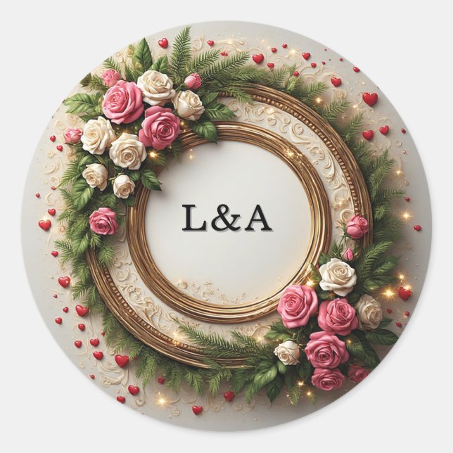 Vibrant Floral Frame Design Classic Round Sticker (Front)