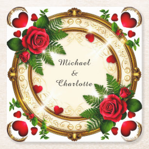 Vibrant Floral Frame Design Square Paper Coaster
