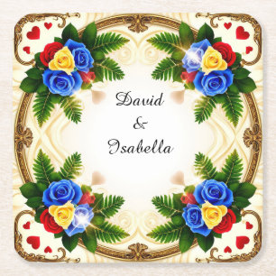 Vibrant Floral Frame Design Square Paper Coaster