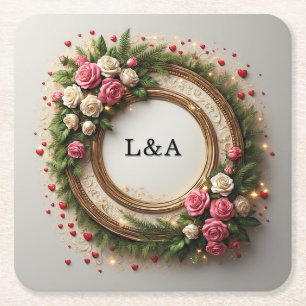 Vibrant Floral Frame Design Square Paper Coaster