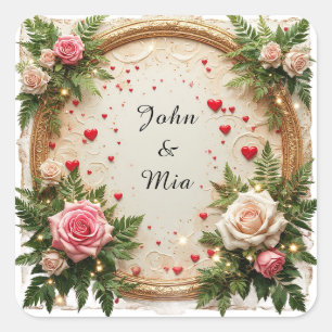 Vibrant Floral Frame Design Square Sticker