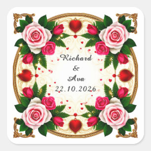 Vibrant Floral Frame Design Square Sticker
