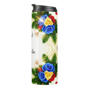 Vibrant Floral Frame Design Thermal Tumbler