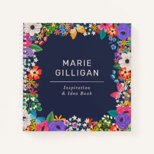 Vibrant Floral Frame with Butterflies Notebook
