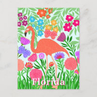 Vibrant Floral Garden Flamingo Design