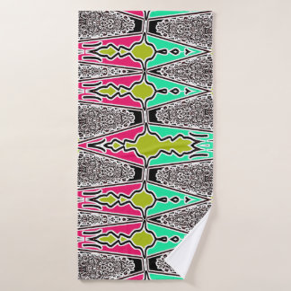 Vibrant Floral Geometric Folk Art Pattern Bath Towel